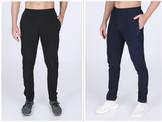 Combo of 2 Men's Terry Black and Dark BLue Lycra Stretch Track Pants