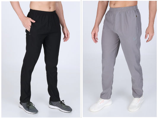 Combo of 2 Men's Twill lycra Black and Light Grey Stretch Track Pants