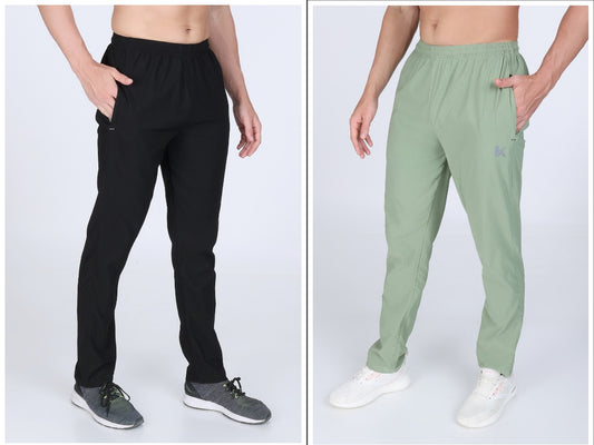 Combo of 2 Men's Twill lycra Black and Sea Green Stretch Track Pants