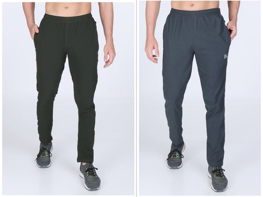 Combo of 2 Men's Terry Bottle Green and Dark Grey Lycra Stretch Track Pants