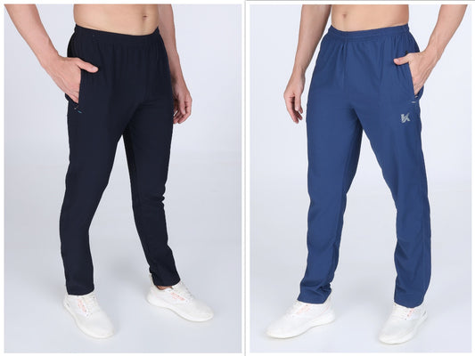 Combo of 2 Men's Twill lycra Dark Blue and Electric Blue Stretch Track Pant