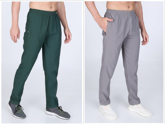 Combo of 2 Men's Twill lycra Dark Green and Light Grey Stretch Track Pant
