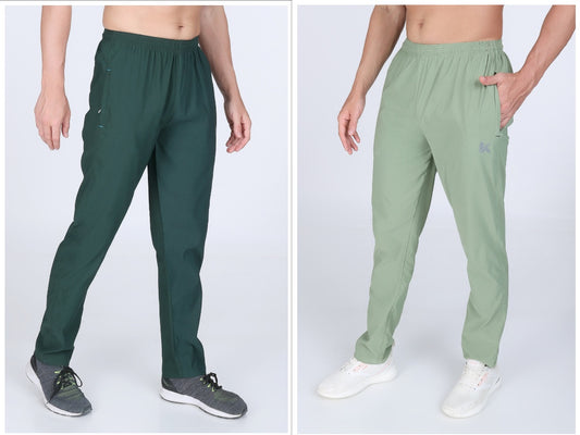 Combo of 2 Men's Twill lycra Dark Green and Sea Green Stretch Track Pant