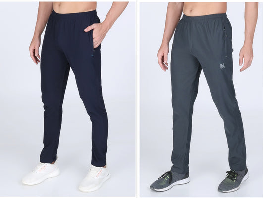 Combo of 2 Men's Terry Dark Blue and Dark Grey Lycra Stretch Track Pants