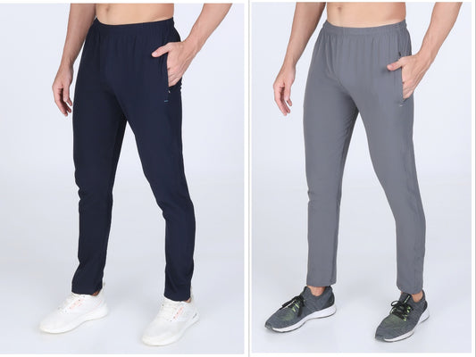 Combo of 2 Men's Terry Dark Blue and Light Grey Lycra Stretch Track Pants
