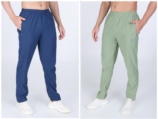 Combo of 2 Men's Twill lycra Electric Blue and Sea Green Stretch Track Pant