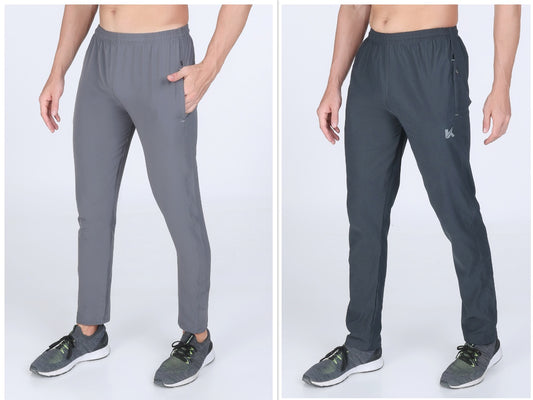 Combo of 2 Men's Terry Dark Grey and Light Grey Lycra Stretch Track Pants