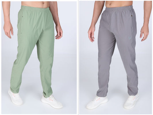 Combo of 2 Men's Twill lycra Sea Green and Light Grey Stretch Track Pant