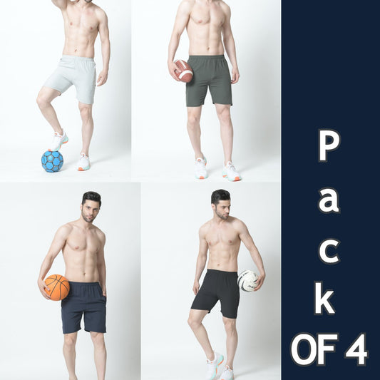 Men's Black,Blue,Olive,Silver Shorts (Pack of 4)