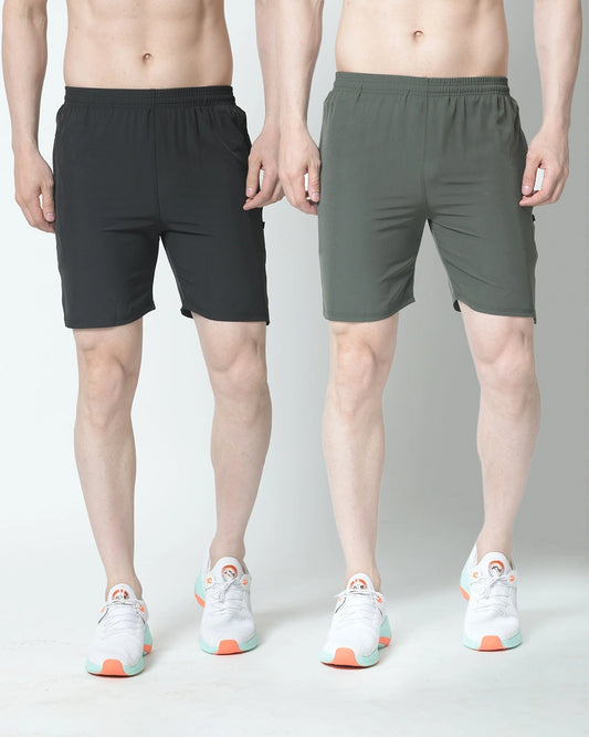 Men's Black & Olive Shorts (Pack of 2)