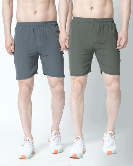 Men's Grey & Olive Shorts (Pack of 2)
