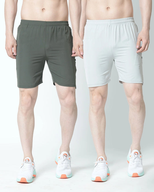 Men's Olive & Silver Shorts (Pack of 2)